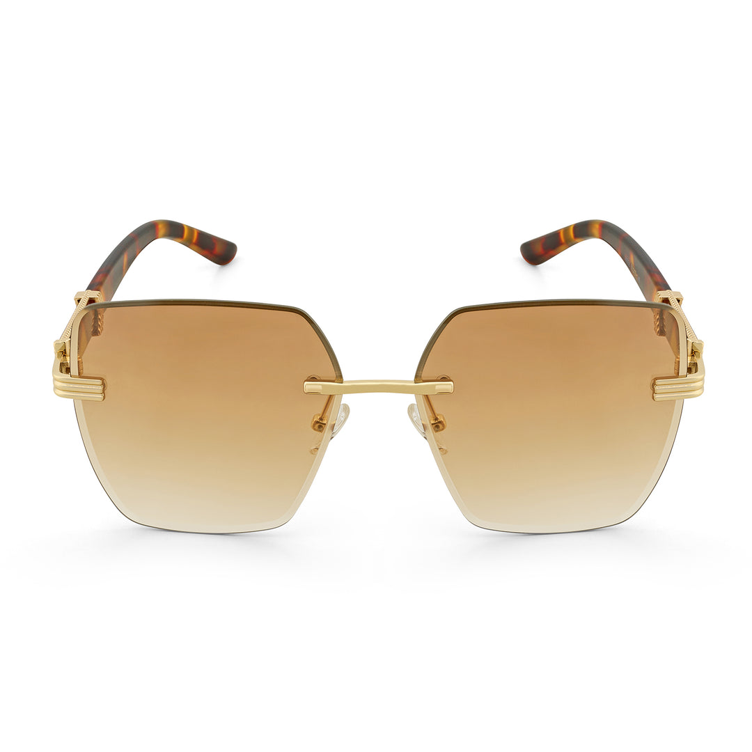 Posh Brown Ombre Rectangular Rimless Singlasses With Turtoise Shell Temples