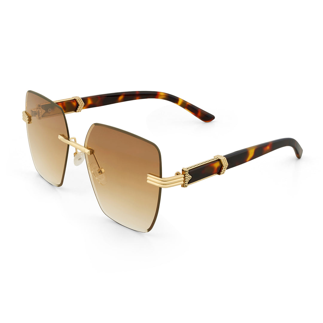 Posh Brown Ombre Rectangular Rimless Singlasses With Turtoise Shell Temples