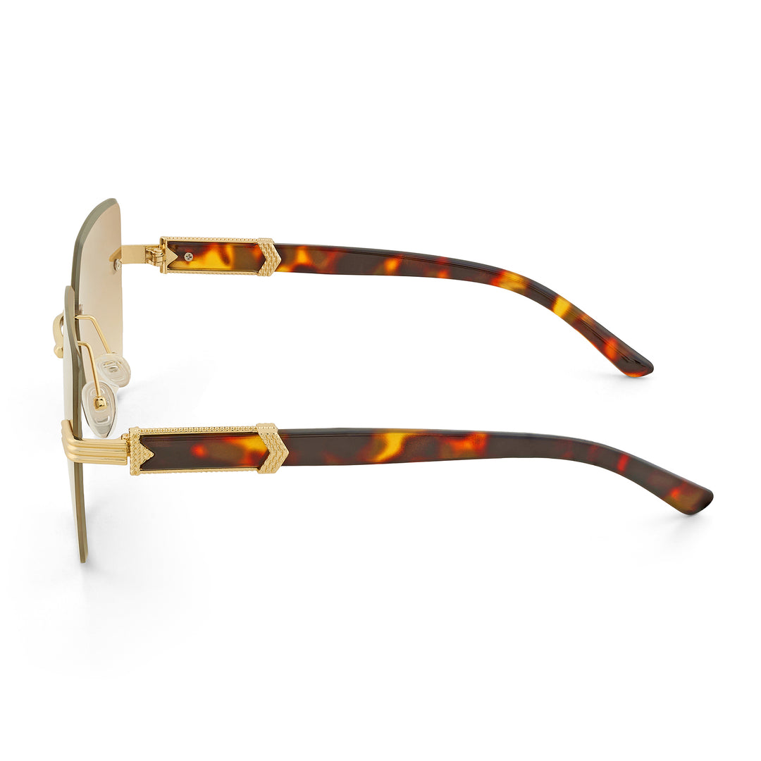 Posh Brown Ombre Rectangular Rimless Singlasses With Turtoise Shell Temples