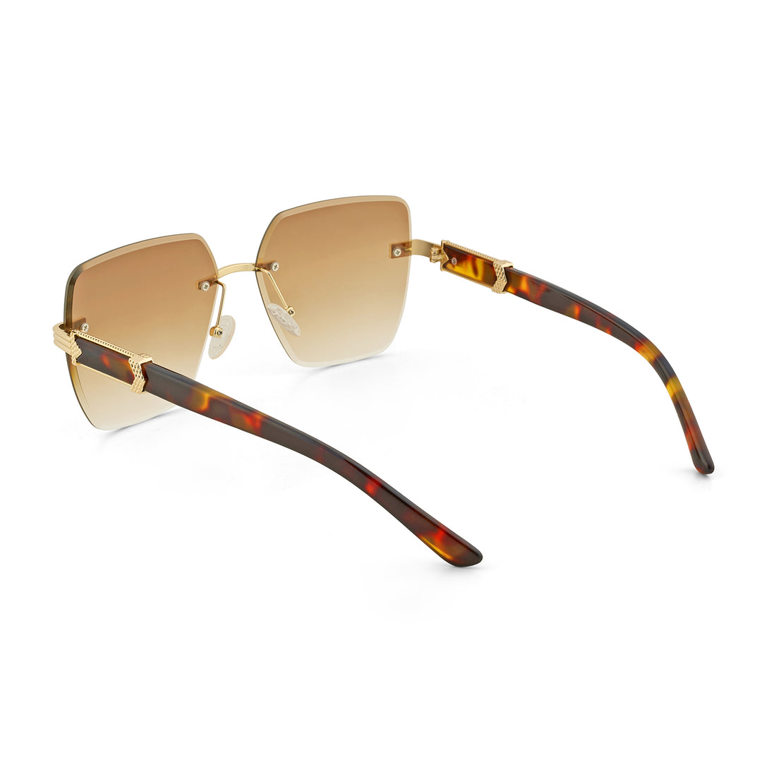 Posh Brown Ombre Rectangular Rimless Singlasses With Turtoise Shell Temples
