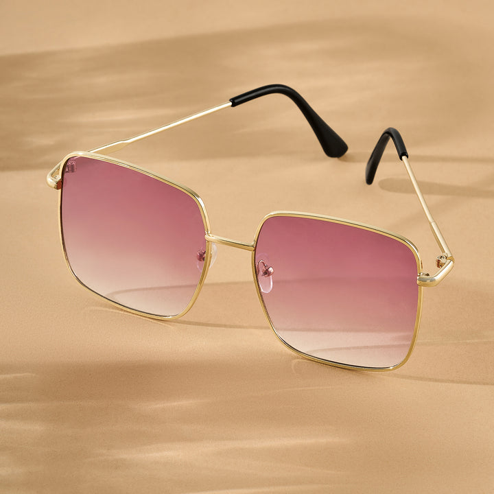 Luxe Gold Frame Square Sunglasses With Purple-Grey Ombre Lenses