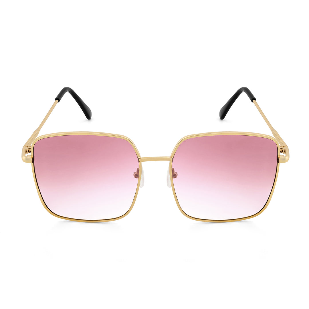 Luxe Gold Frame Square Sunglasses With Purple-Grey Ombre Lenses