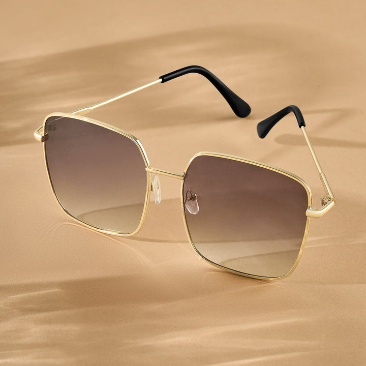 Luxe Gold Frame Square Sunglasses With Grey-Beige Ombre Lenses