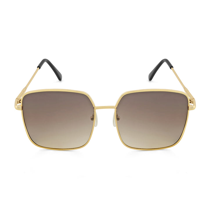 Luxe Gold Frame Square Sunglasses With Grey-Beige Ombre Lenses