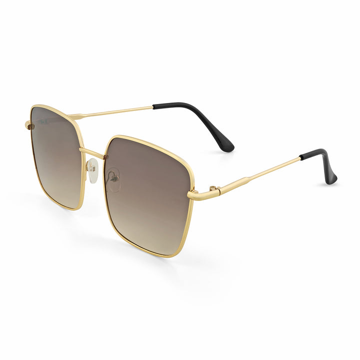 Luxe Gold Frame Square Sunglasses With Grey-Beige Ombre Lenses