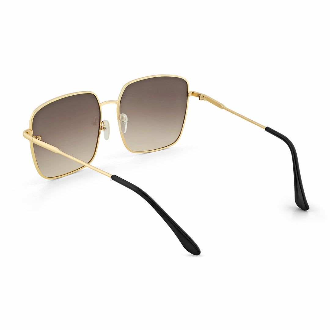 Luxe Gold Frame Square Sunglasses With Grey-Beige Ombre Lenses