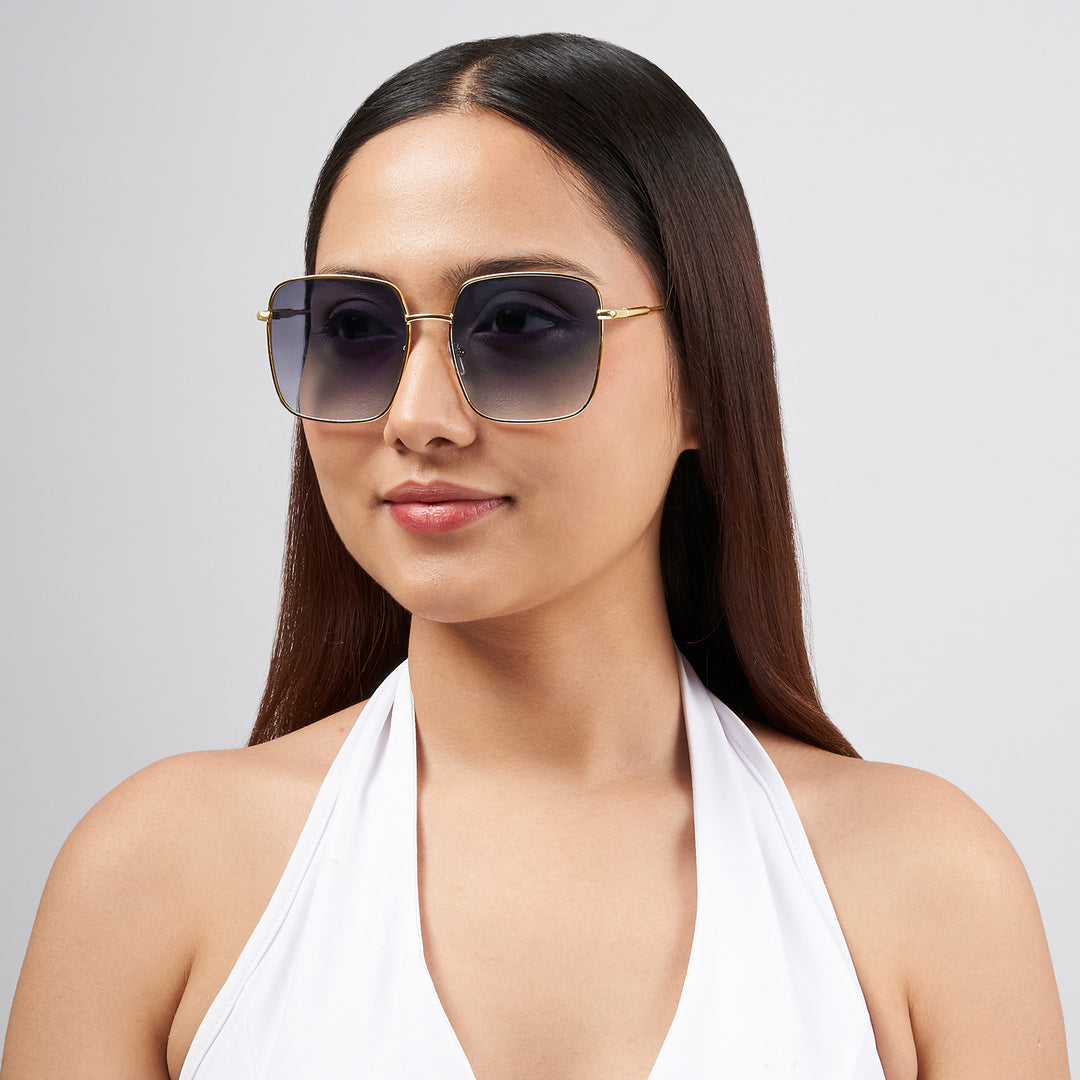 Luxe Gold Frame Square Sunglasses With Grey Ombre Lenses