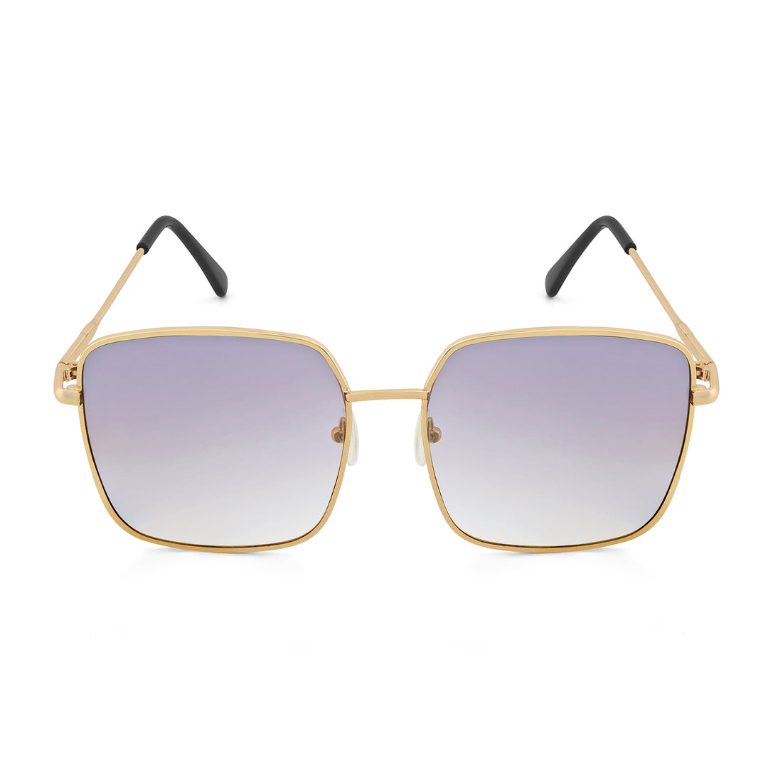 Luxe Gold Frame Square Sunglasses With Grey Ombre Lenses