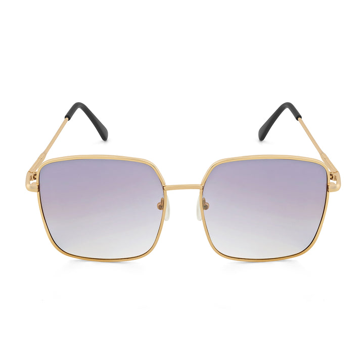 Luxe Gold Frame Square Sunglasses With Grey Ombre Lenses