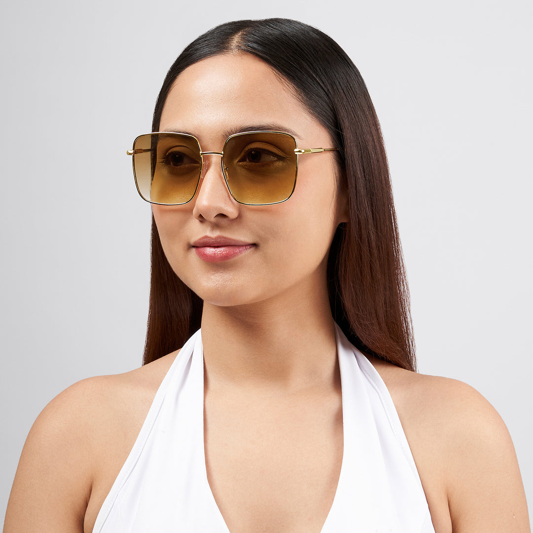 Luxe Gold Frame Square Sunglasses With Tan Ombre Lenses