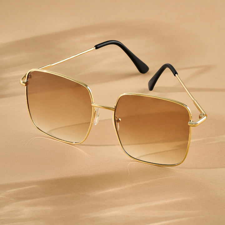 Luxe Gold Frame Square Sunglasses With Tan Ombre Lenses