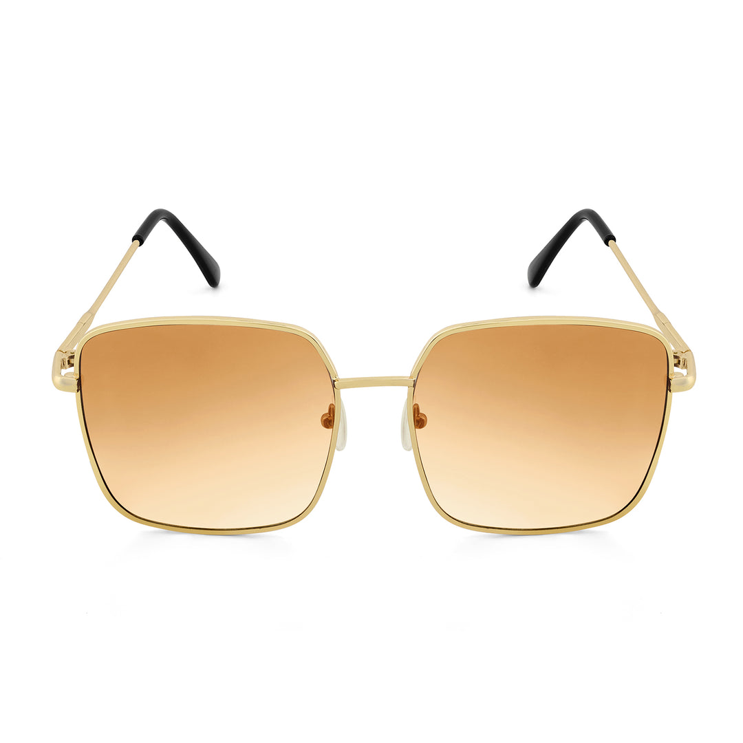 Luxe Gold Frame Square Sunglasses With Tan Ombre Lenses