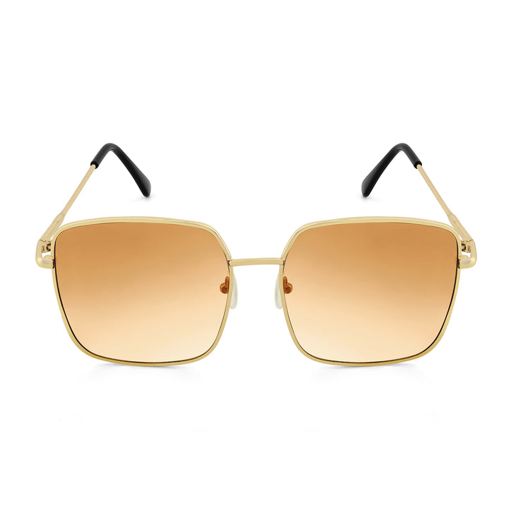 Luxe Gold Frame Square Sunglasses With Tan Ombre Lenses
