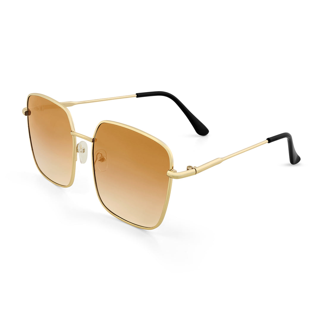 Luxe Gold Frame Square Sunglasses With Tan Ombre Lenses