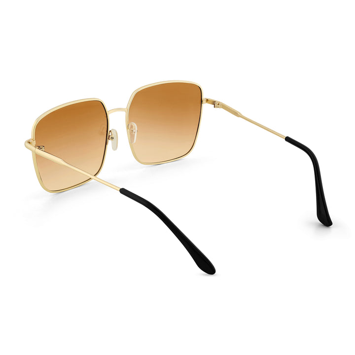 Luxe Gold Frame Square Sunglasses With Tan Ombre Lenses