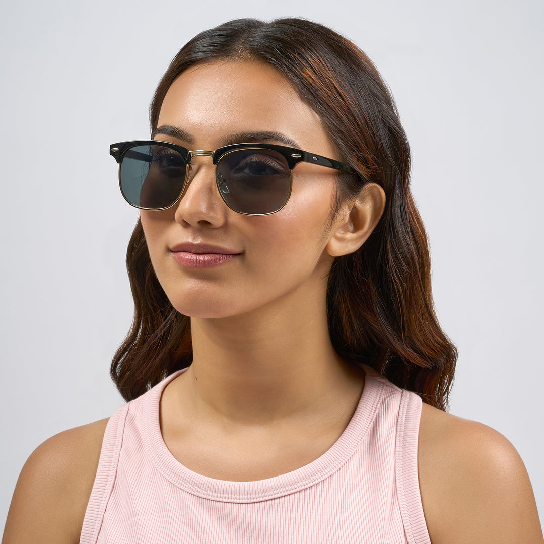 Rayz Semi Rimless Sunglasses With Gold Frame And Black Gray Film