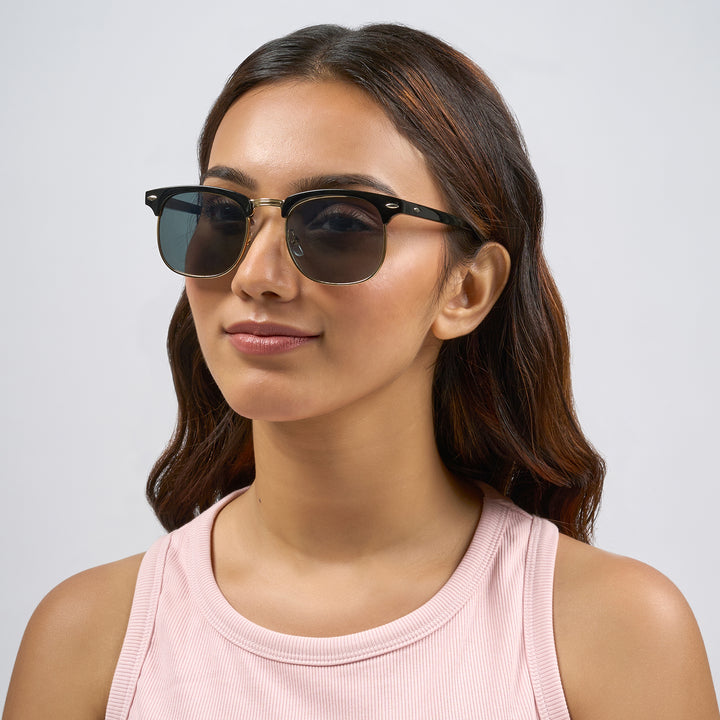 Rayz Semi Rimless Sunglasses With Gold Frame And Black Gray Film