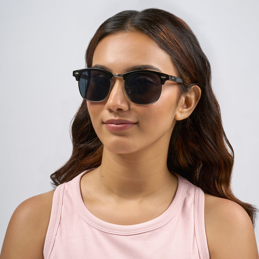 Rayz Semi Rimless Sunglasses With Silver Frame And Black Gray Film