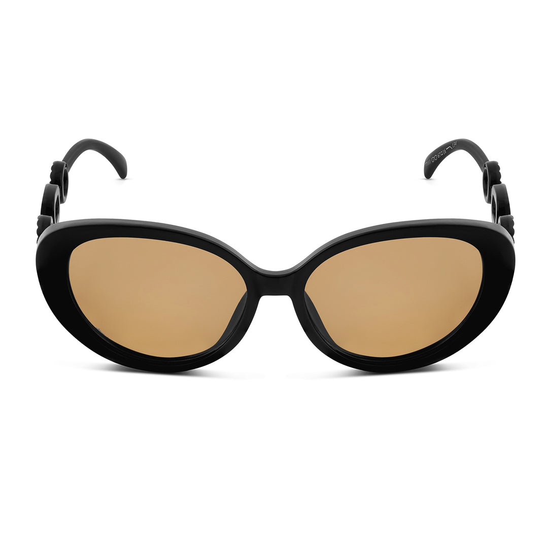 Kate Black Retro Oval Thick Sunglasses With Chain Temples