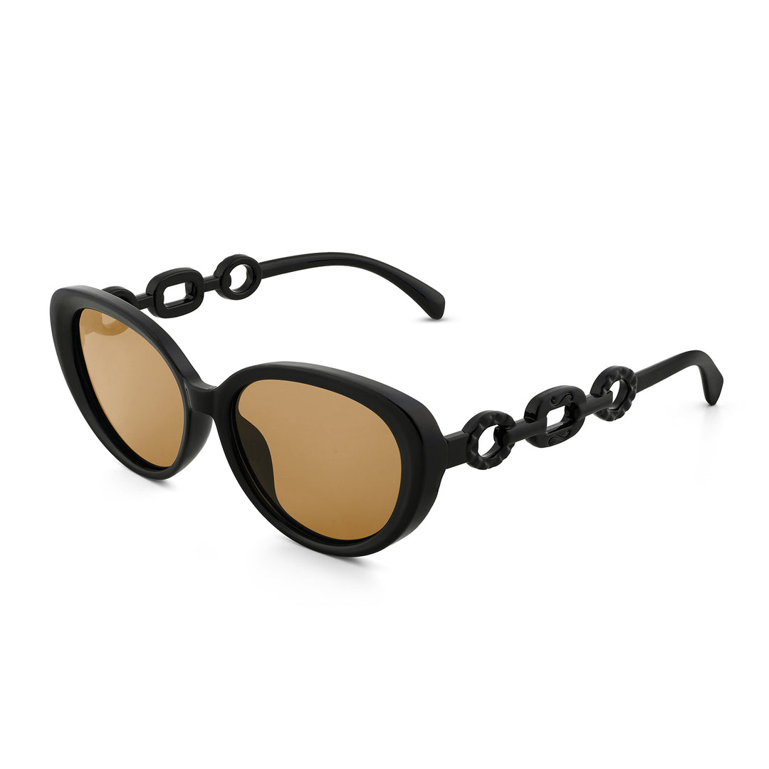 Kate Black Retro Oval Thick Sunglasses With Chain Temples