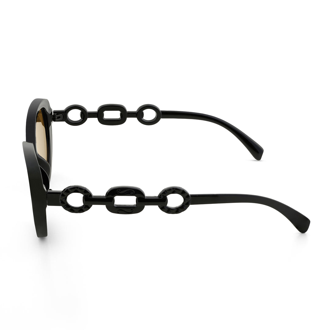 Kate Black Retro Oval Thick Sunglasses With Chain Temples