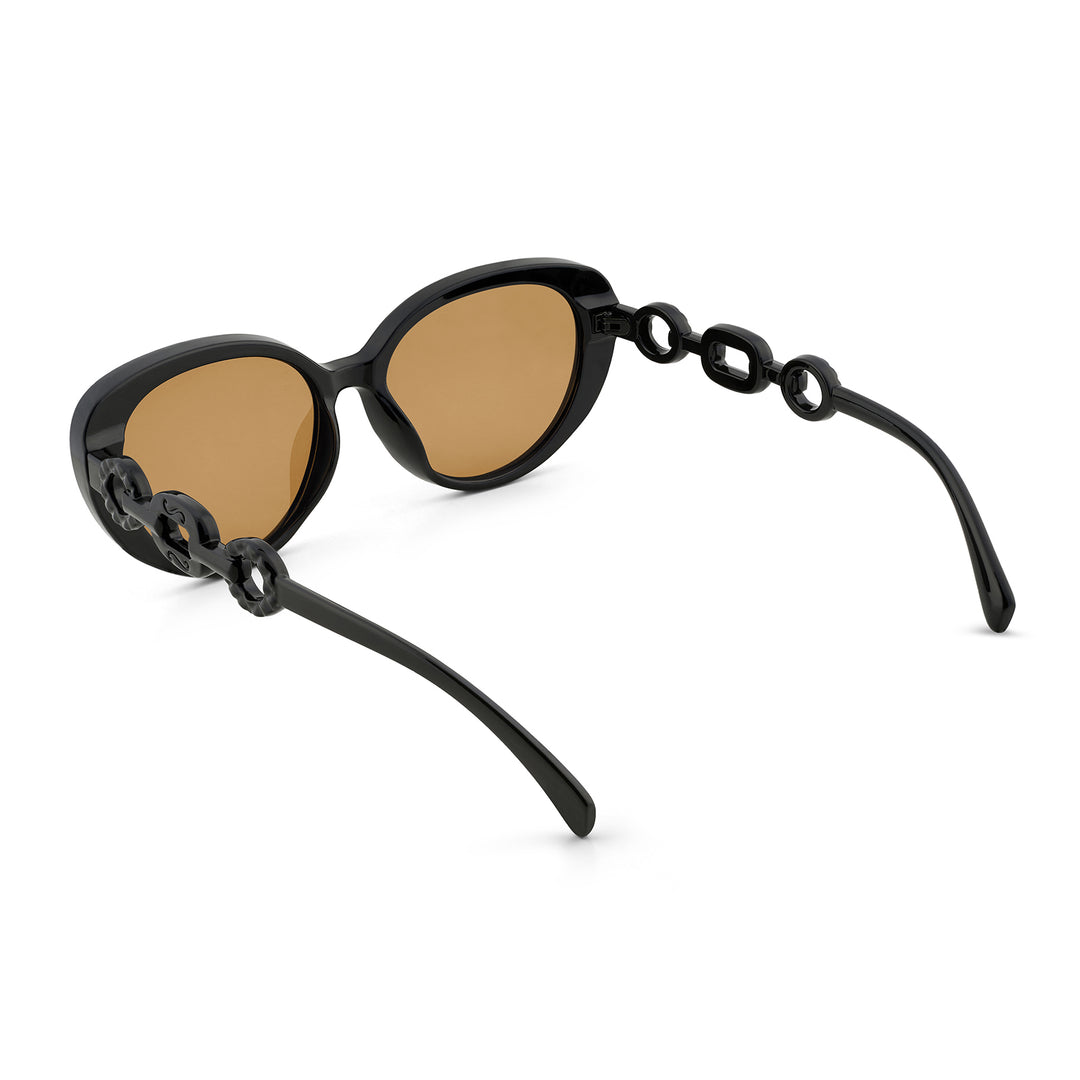 Kate Black Retro Oval Thick Sunglasses With Chain Temples