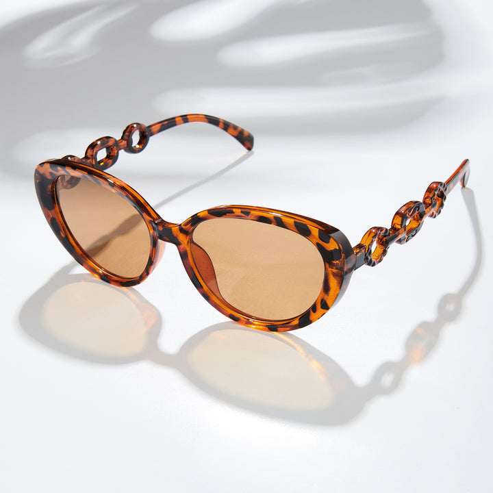 Kate Tortoise Shell Retro Oval Thick Sunglasses With Chain Temples