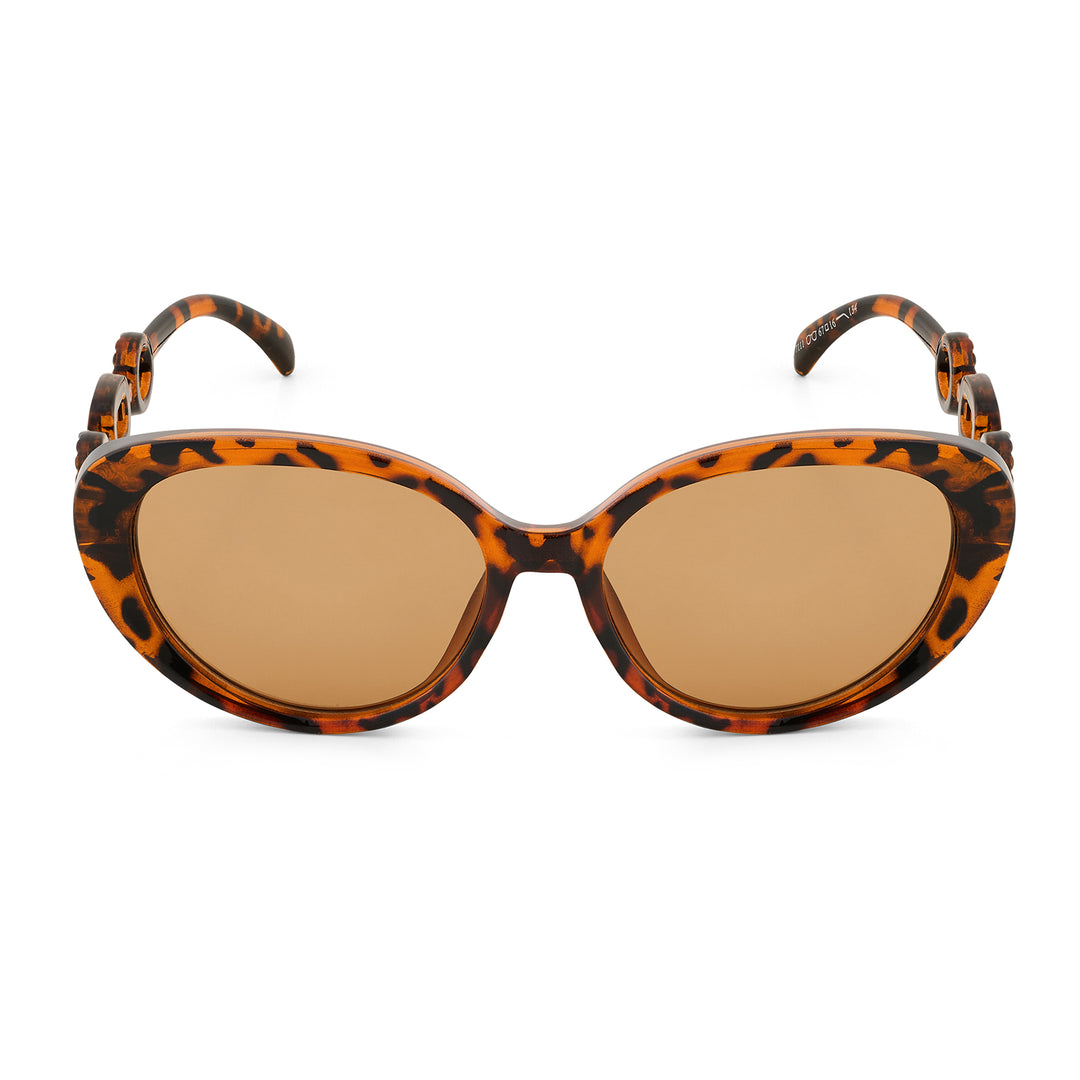 Kate Tortoise Shell Retro Oval Thick Sunglasses With Chain Temples