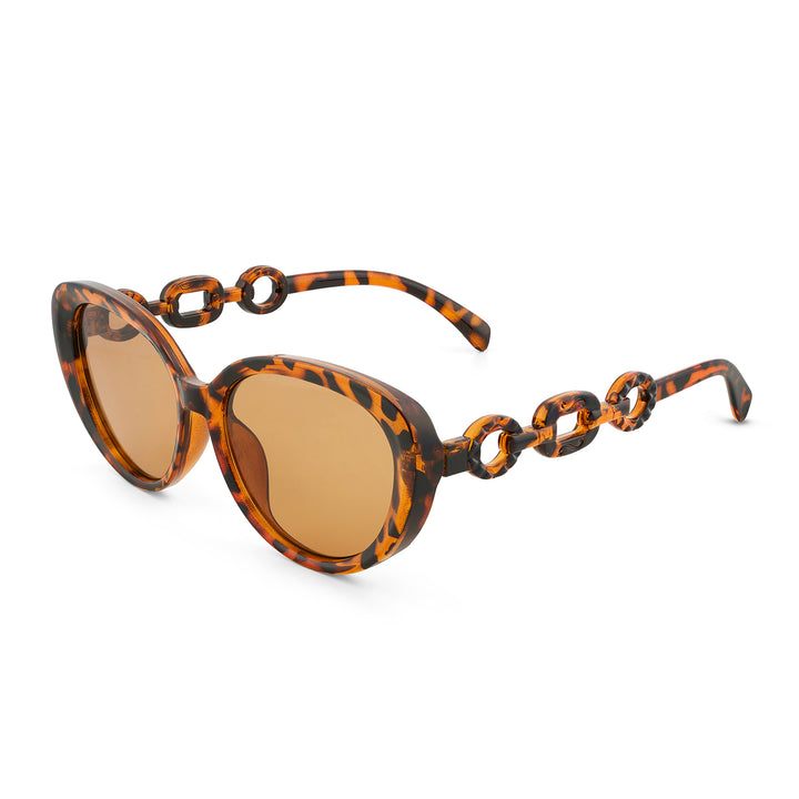 Kate Tortoise Shell Retro Oval Thick Sunglasses With Chain Temples