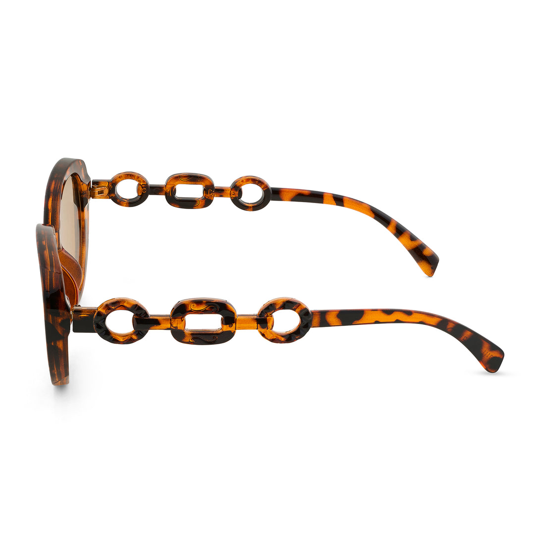 Kate Tortoise Shell Retro Oval Thick Sunglasses With Chain Temples