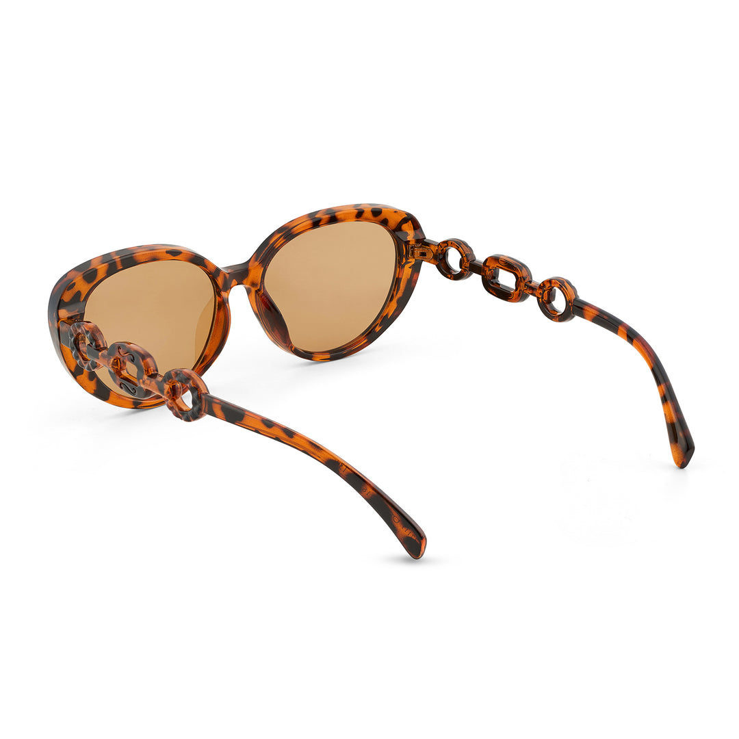 Kate Tortoise Shell Retro Oval Thick Sunglasses With Chain Temples