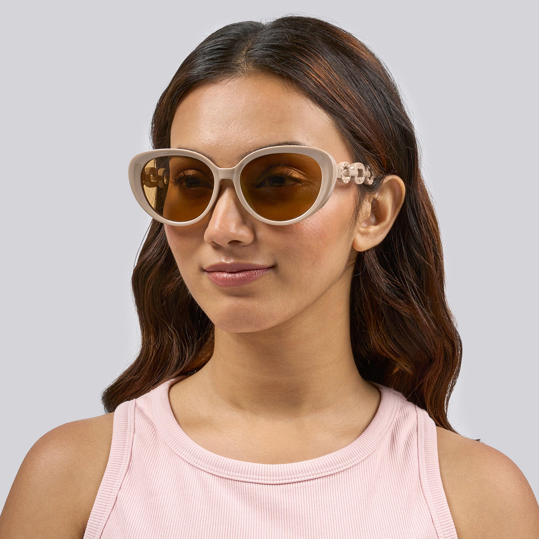 Kate Tan Retro Oval Thick Sunglasses With Chain Temples