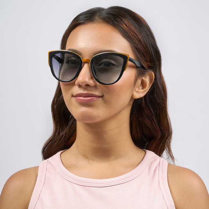 Anna Retro Cateye Purple Ombre Lenses Sunglasses With Black Frames And Gold Accents