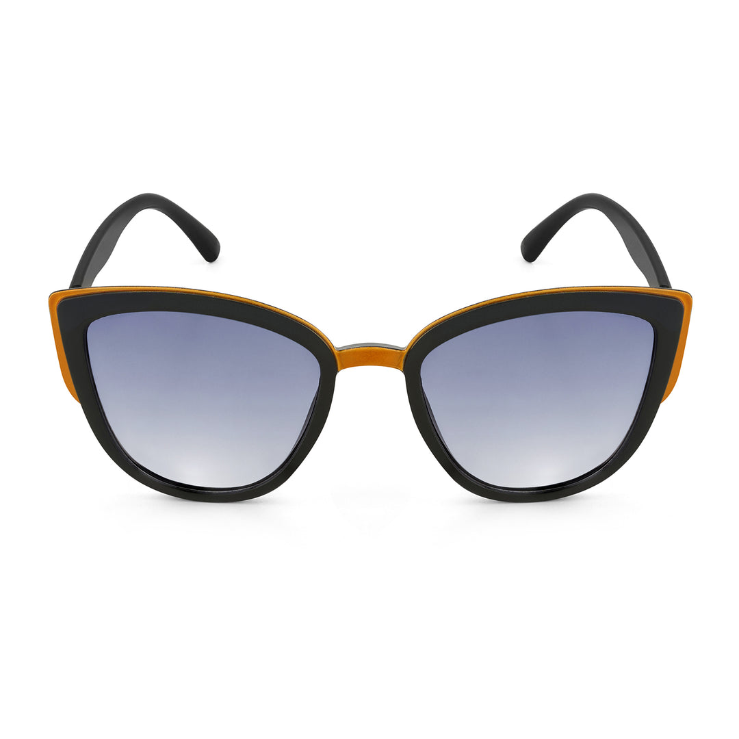 Anna Retro Cateye Purple Ombre Lenses Sunglasses With Black Frames And Gold Accents