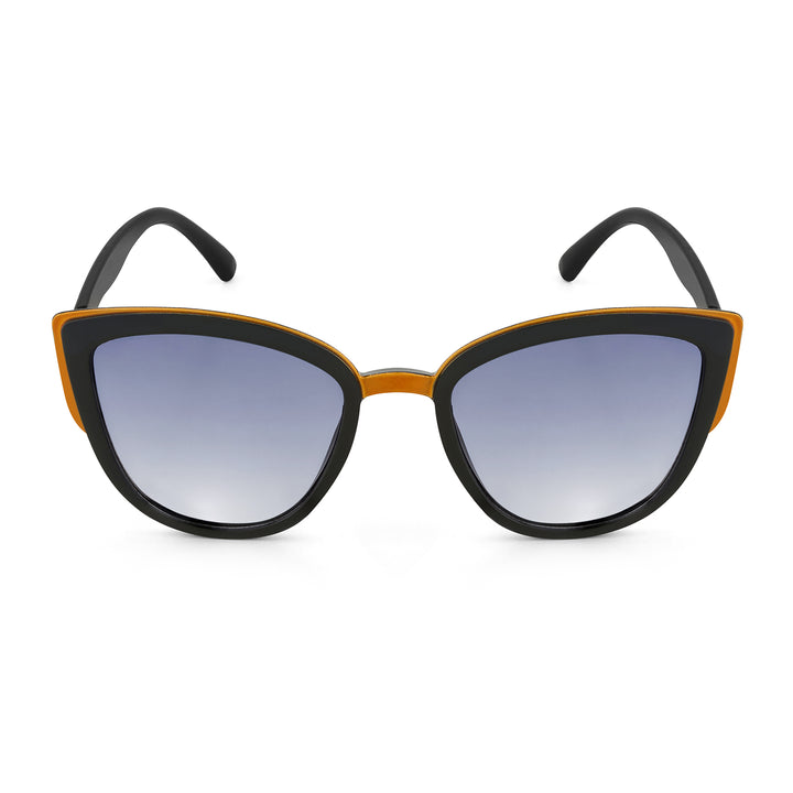 Anna Retro Cateye Purple Ombre Lenses Sunglasses With Black Frames And Gold Accents