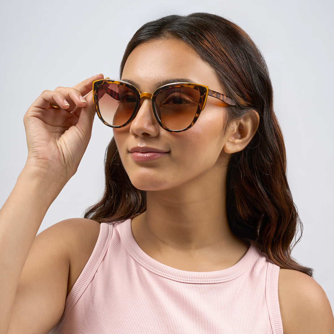 Anna Retro Cateye Cheetah Print Ombre Sunglasses with Gold Accents