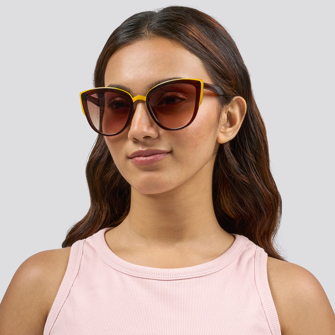 Anna Retro Cateye Brown Ombre Sunglasses with Gold Accents