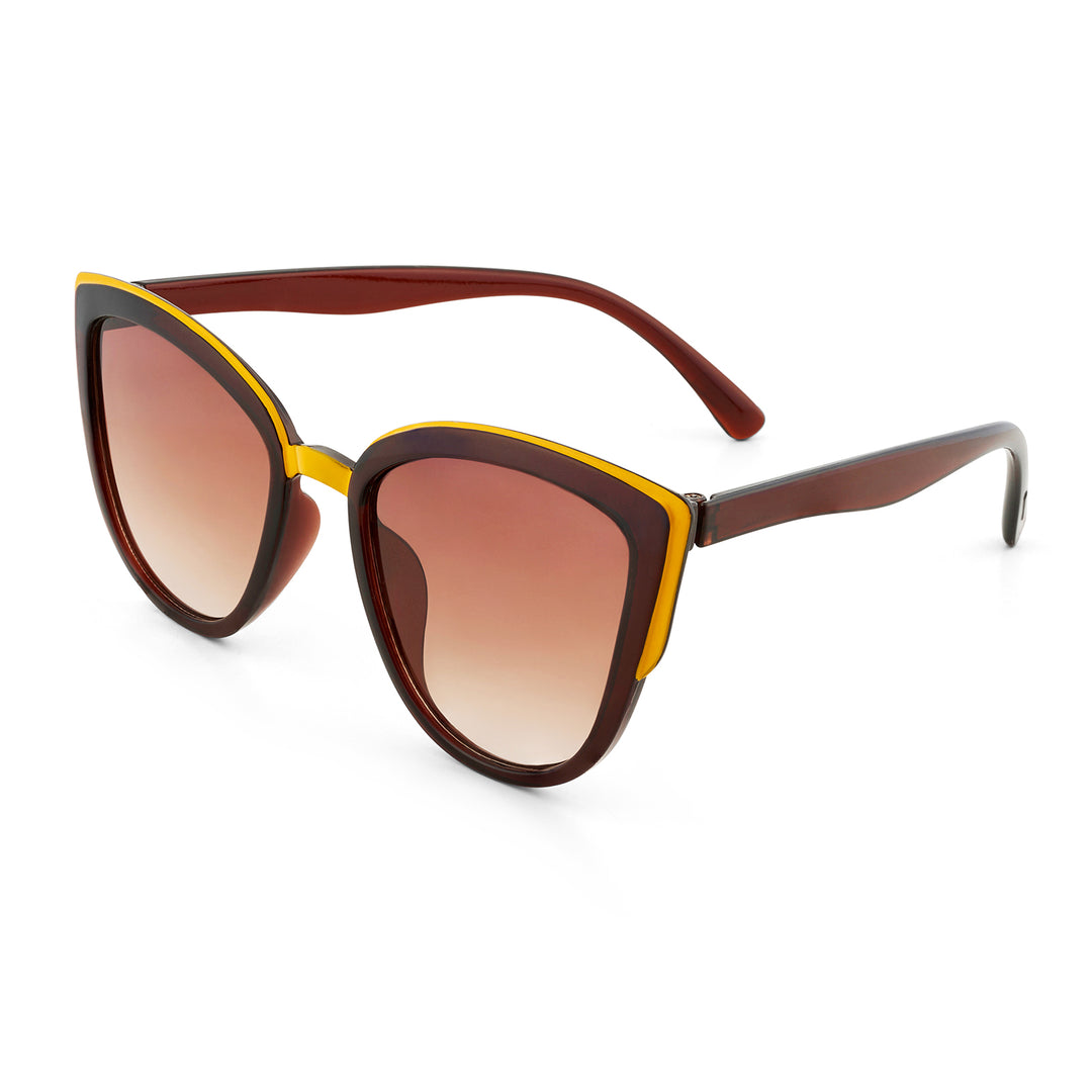Anna Retro Cateye Brown Ombre Sunglasses with Gold Accents