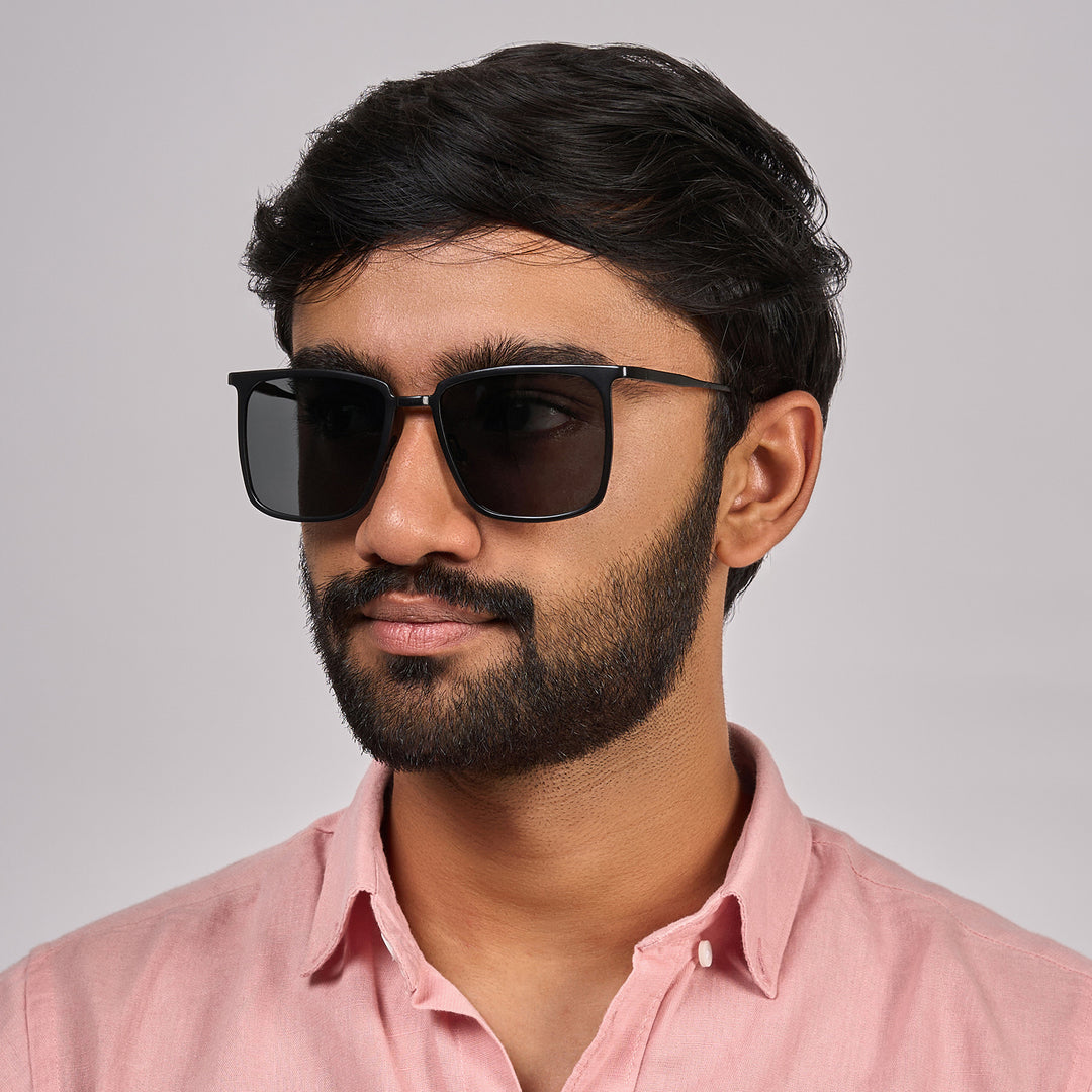 Sal Rectangle Black Frame Grey Sunglasses