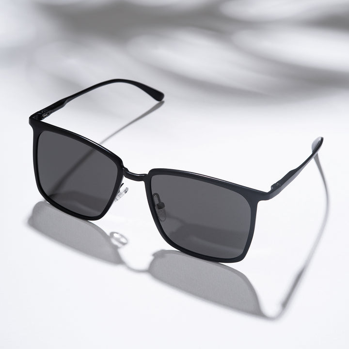 Sal Rectangle Black Frame Grey Sunglasses