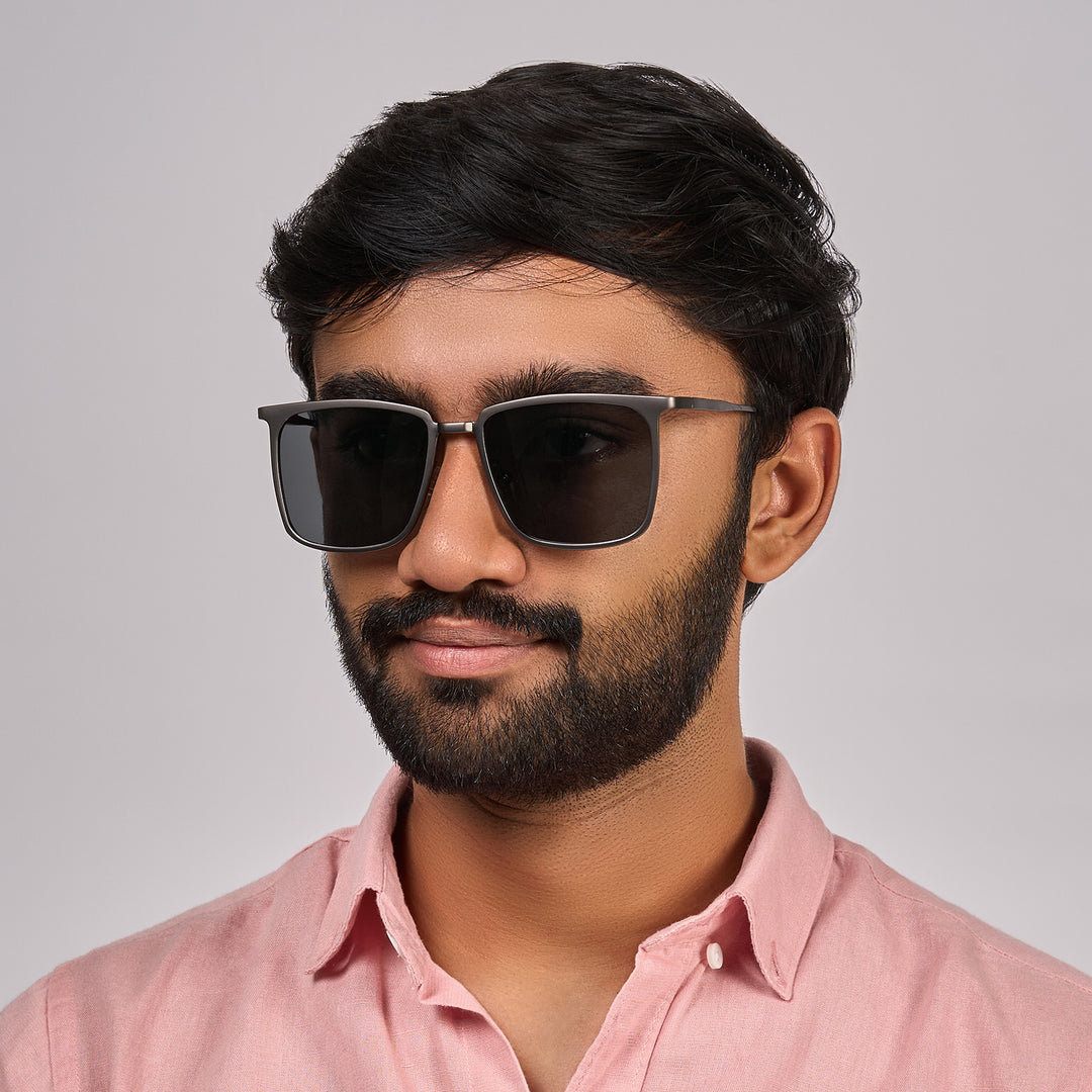 Sal Rectangle Dark Grey Frame Grey Sunglasses