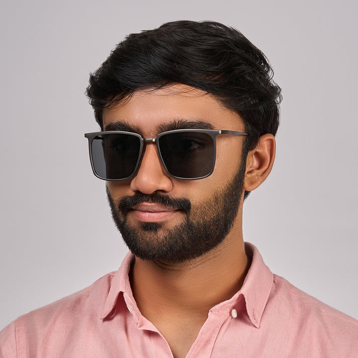 Sal Rectangle Dark Grey Frame Grey Sunglasses