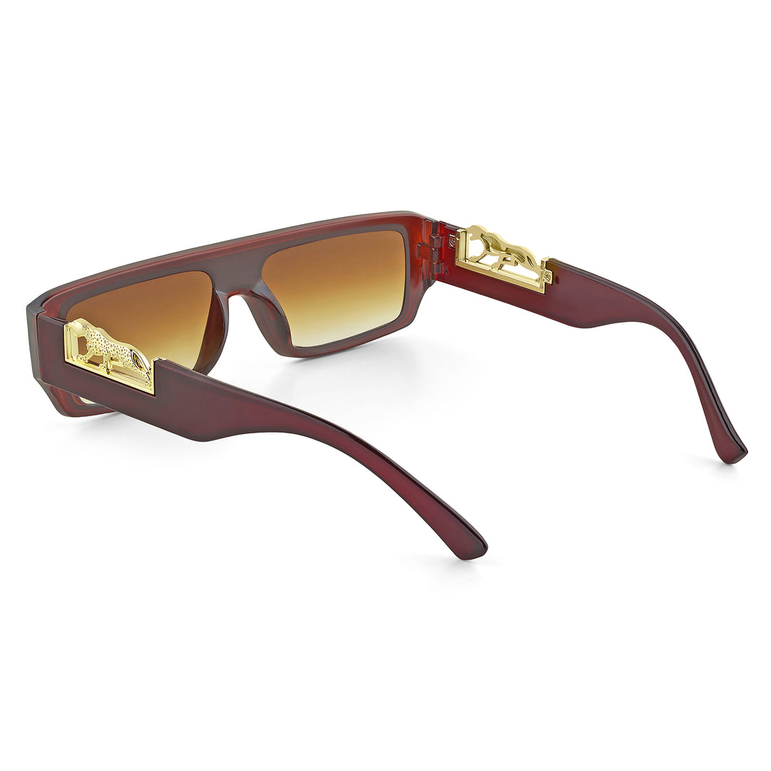 Juno Rectangle Sunglasses with a Brown Frame, Brown Lenses, and Jaguar-Accented Temples