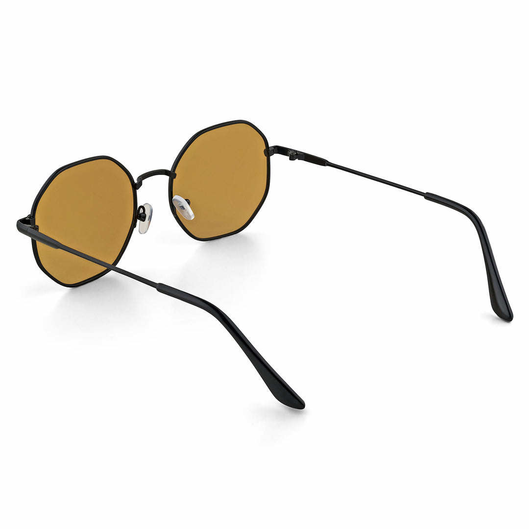 Octara Octagon Shaped Sunglasses with Black Frame and Brown Lenses