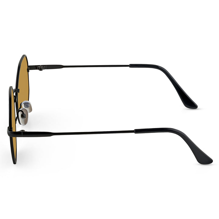 Octara Octagon Shaped Sunglasses with Black Frame and Brown Lenses