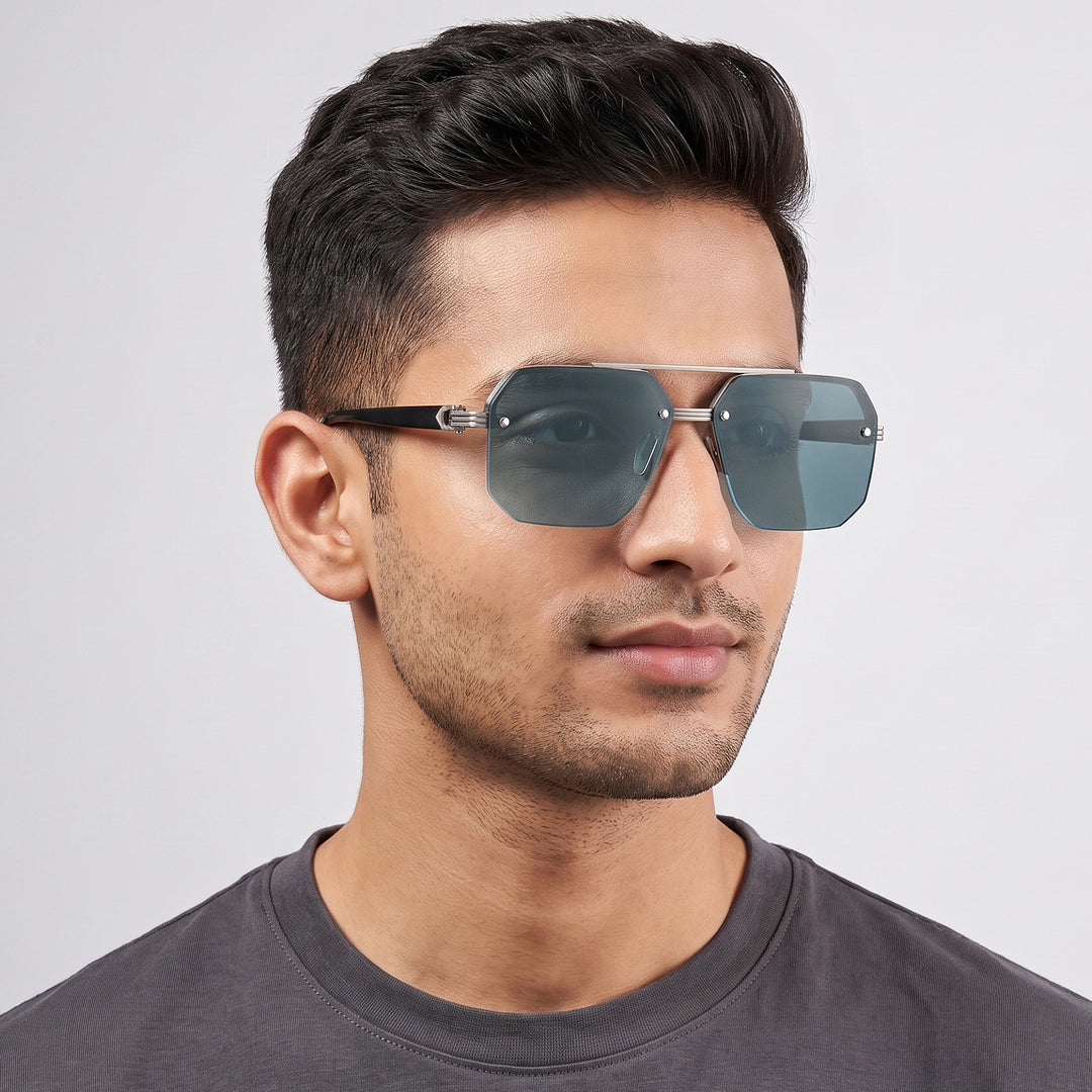 Hexa Geometric Sunglasses With Champagne Frame And Grey Ombre Lenses