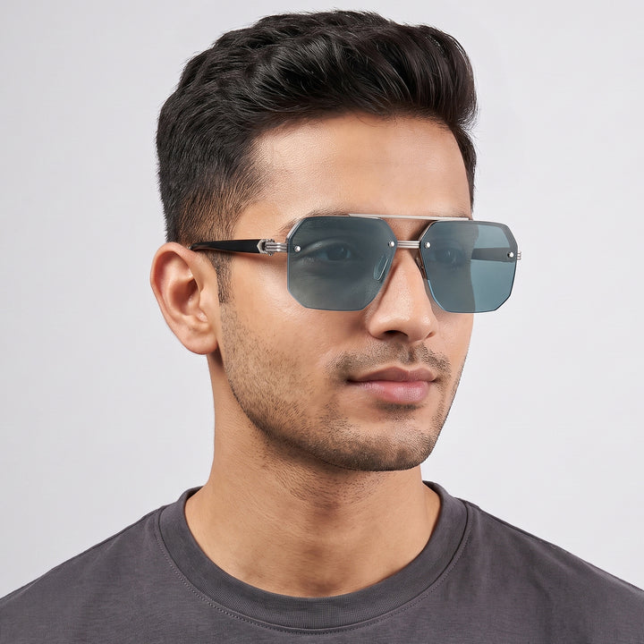 Hexa Geometric Sunglasses With Champagne Frame And Grey Ombre Lenses