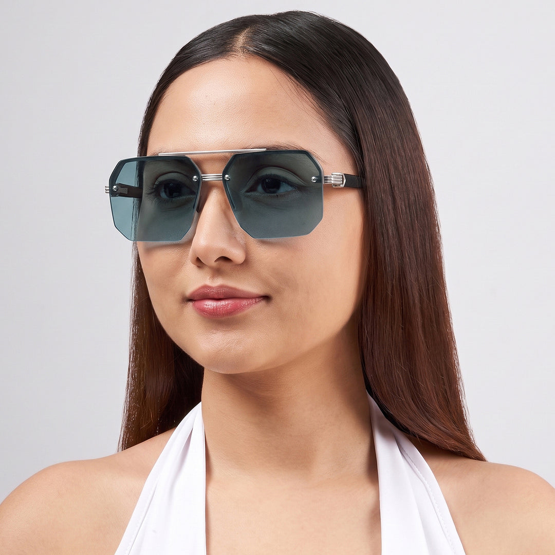 Hexa Geometric Sunglasses With Champagne Frame And Grey Ombre Lenses