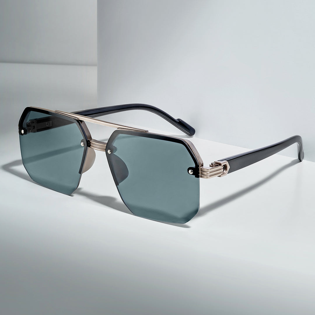 Hexa Geometric Sunglasses With Champagne Frame And Grey Ombre Lenses