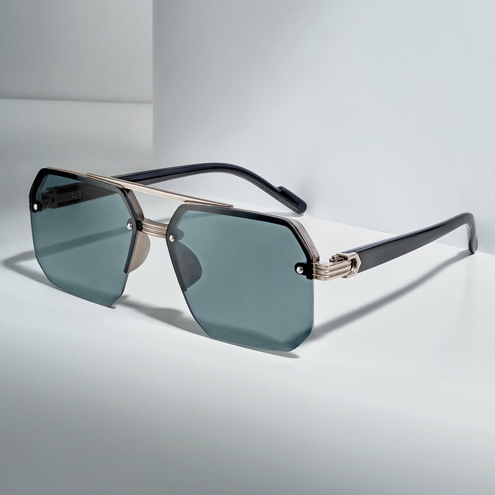 Hexa Geometric Sunglasses With Champagne Frame And Grey Ombre Lenses